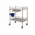 Dressing Trolley Stainless Steel 2 Shelves, Small drawer, Plastic bowl
